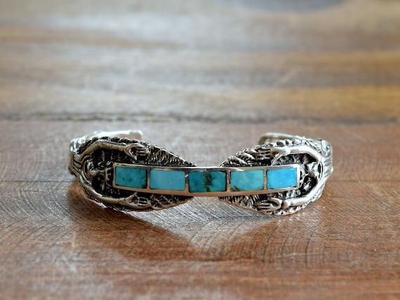 Kachina Tower Vintage Native American Navajo Turquoise Sterling Silver Bracelet Kachina Tower Vintage Native American Navajo Turquoise Sterling Silver Bracelet