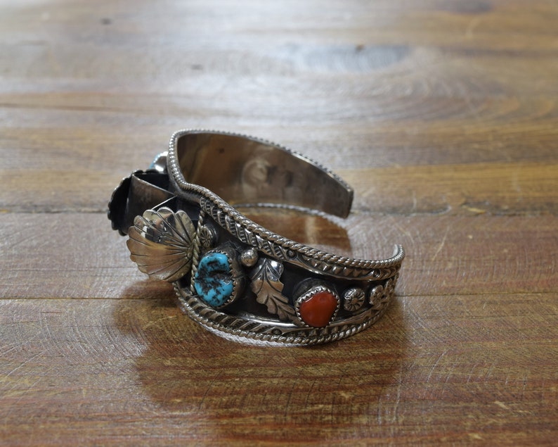 Vintage Navajo Sterling Silver Turquoise and Coral Watch Bracelet * - Etsy
