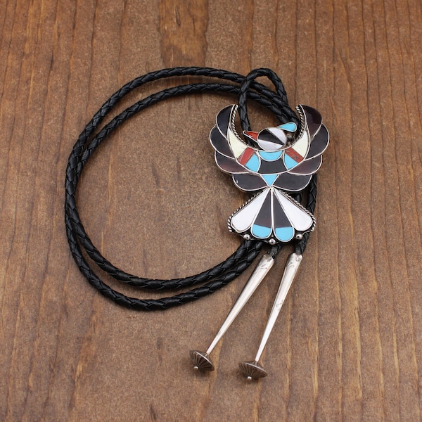 Sterling Silver Multi Stone Inlay Thunder Bird Bolo Tie