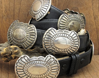Vintage Sterling Silver Southwest Concho Belt on Leather* - Etsy display picture 1