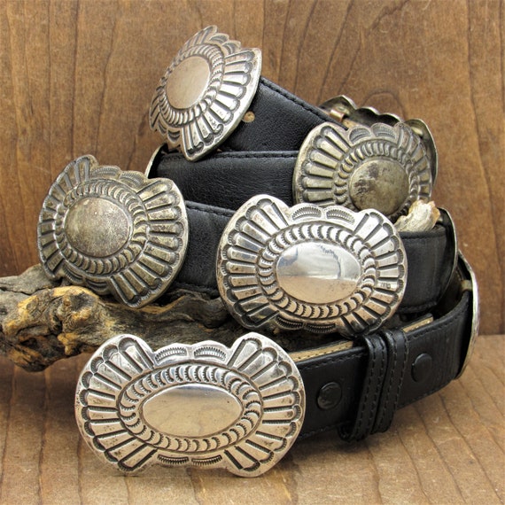Vintage Sterling Silver Southwest Concho Belt on Leather - Etsy Vintage Sterling Silver Southwest Concho Belt on Leather - Etsy
