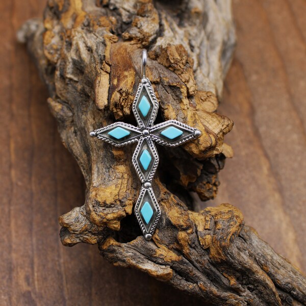 Pretty Sterling Silver and Turquoise Zuni Cross Pendant