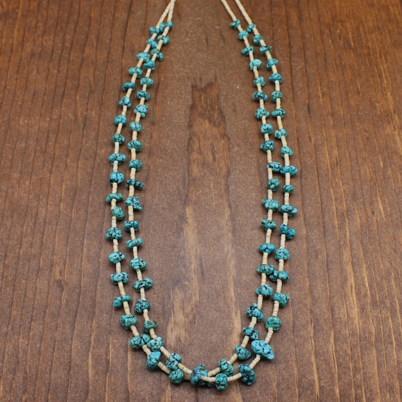 Vintage 2 Strand Small Turquoise Nugget and Heish… - image 1