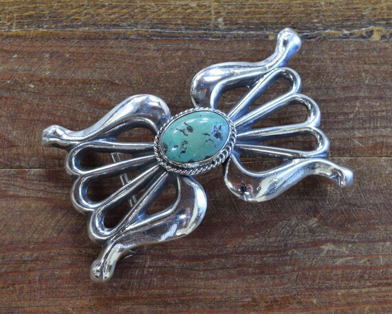 Vintage Sterling Silver and Turquoise Sandcast Belt Buckle  display picture 2