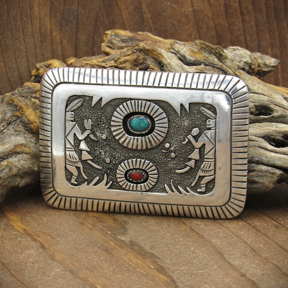 Sterling Silver, Turquoise and Coral Belt Buckle by Richard  display picture 2