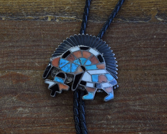 Vintage Multi-Color Inlay Rainbow Kachina Bolo Tie - image 2