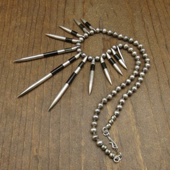 Vintage Sterling Silver And Brown Spiked Necklace - image 5