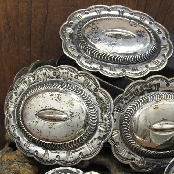 Vintage Sterling Silver Repousse Concho Belt - image 3