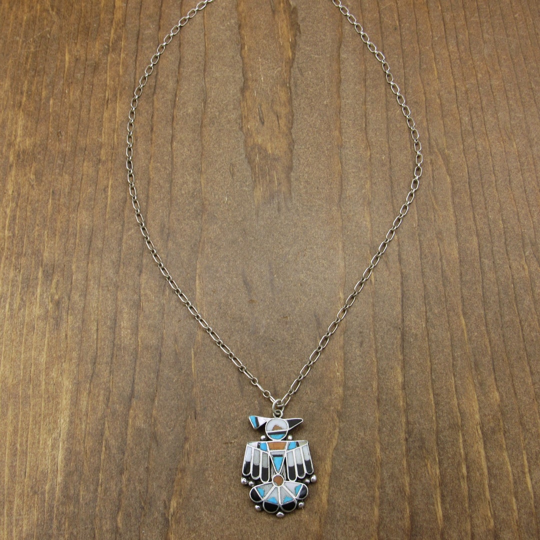 Vintage Zuni Thunderbird Multi Stone Inlay Pendant Etsy