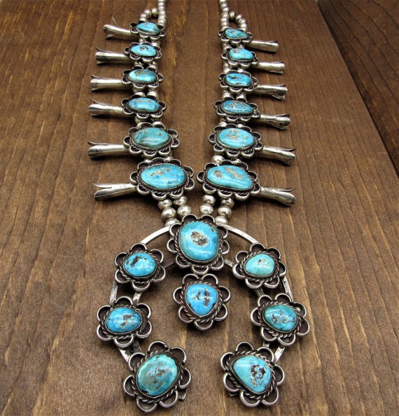 Large Beautiful Vintage Turquoise Squash Blossom N