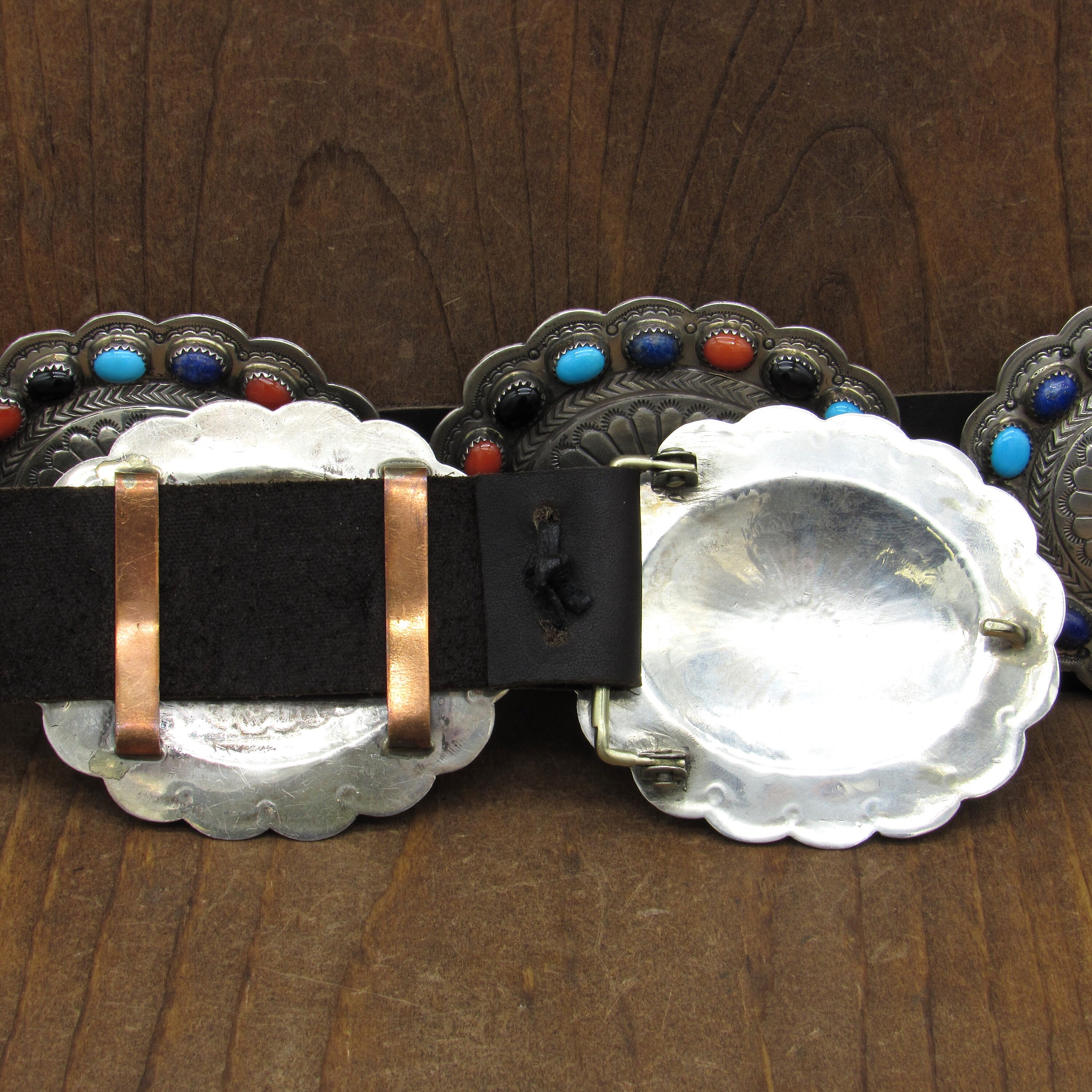 Vintage Sterling Silver Multi-stone Oval Stamped Concho Belt  display picture 2