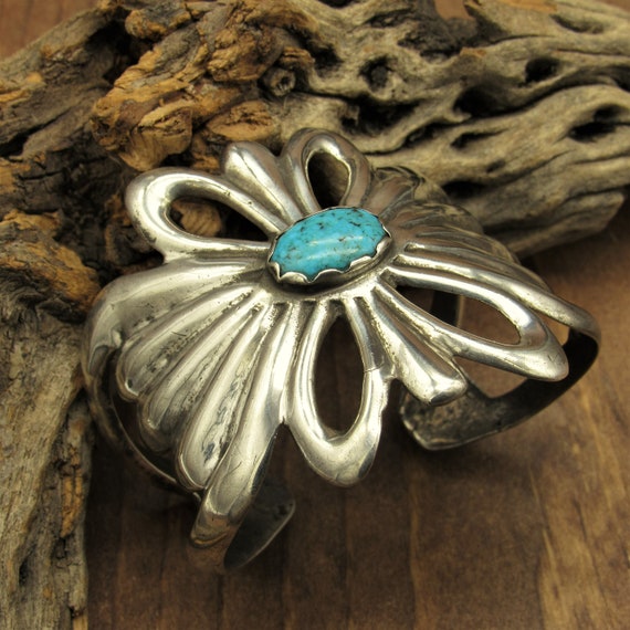 Southwest Sterling Silver Sand Cast and Turquoise… - image 5