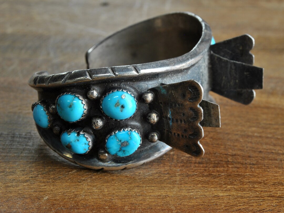 Vintage Navajo Sterling Silver and Turquoise Watch Cuff Bracelet * - Etsy