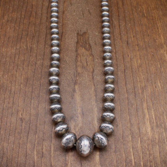 Vintage Large Navajo Handmade Stamped Sterling Silver Bead Necklace*
