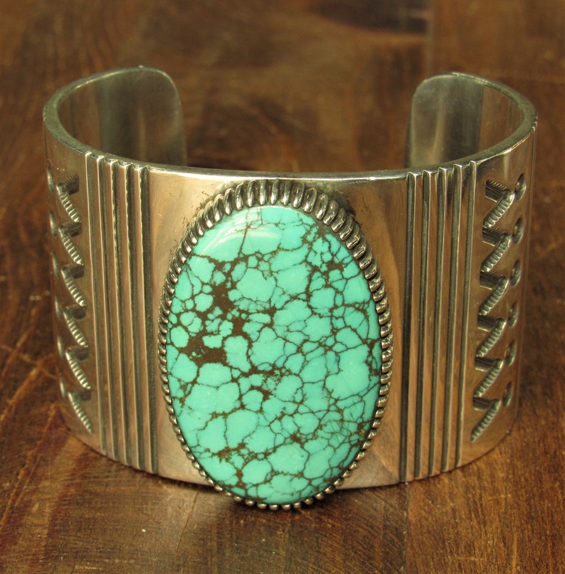 Large Vintage Sterling Silver Turquoise Cuff Bracelet by Etsy