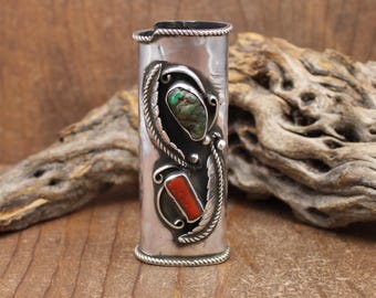 Vintage Navajo Sterling Silver Coral and Turquoise Standard