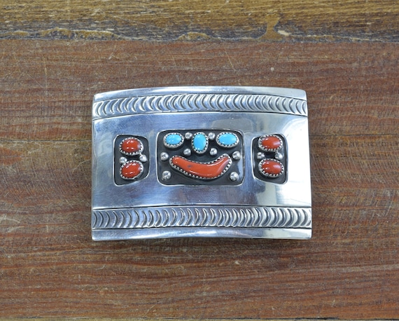 Vintage Navajo Turquoise and Coral Sterling Silver Belt  display picture 1