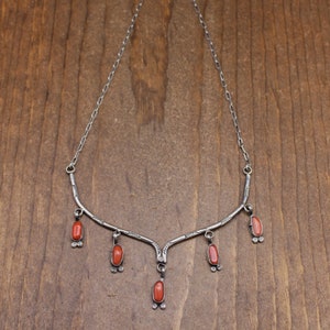 Sterling Silver And  5 Coral Pendants Necklace