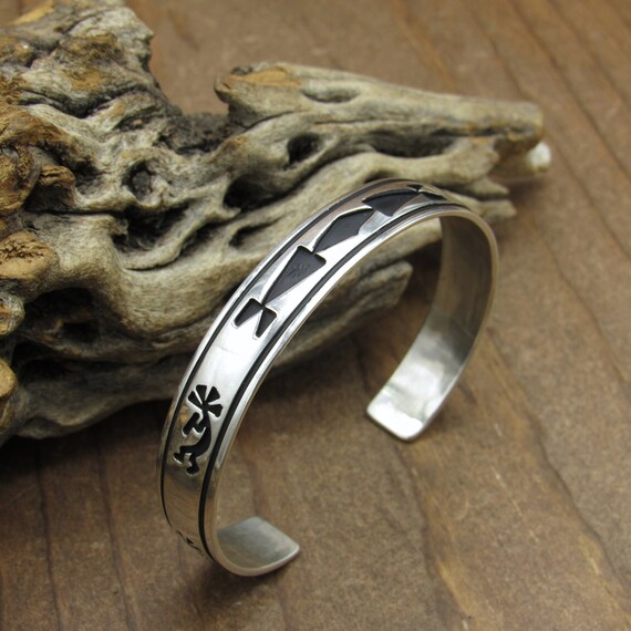 Vintage Navajo Sterling Silver Overlay Kokopelli Cuff