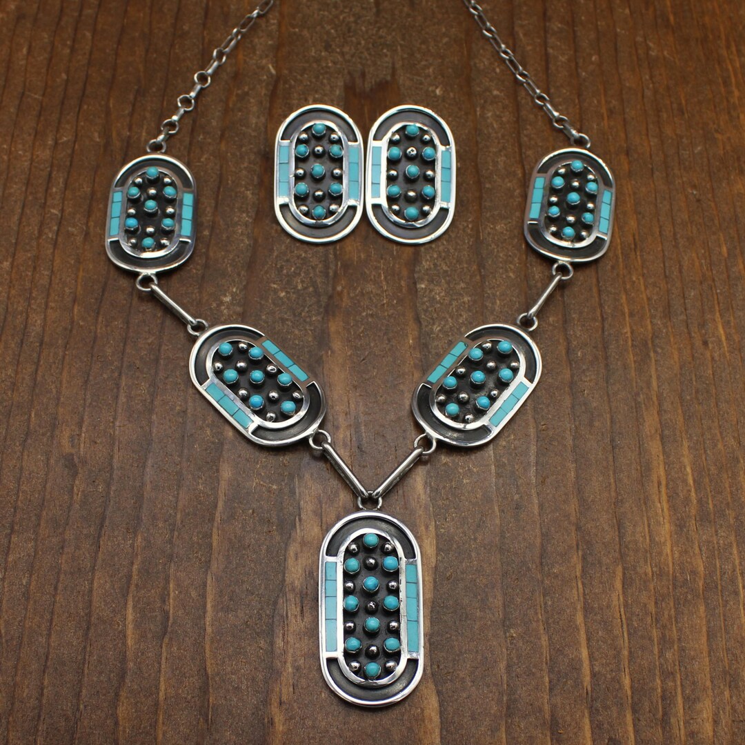 Jobeth Mayes Zuni Sterling Silver Turquoise Multi-pendant Necklace