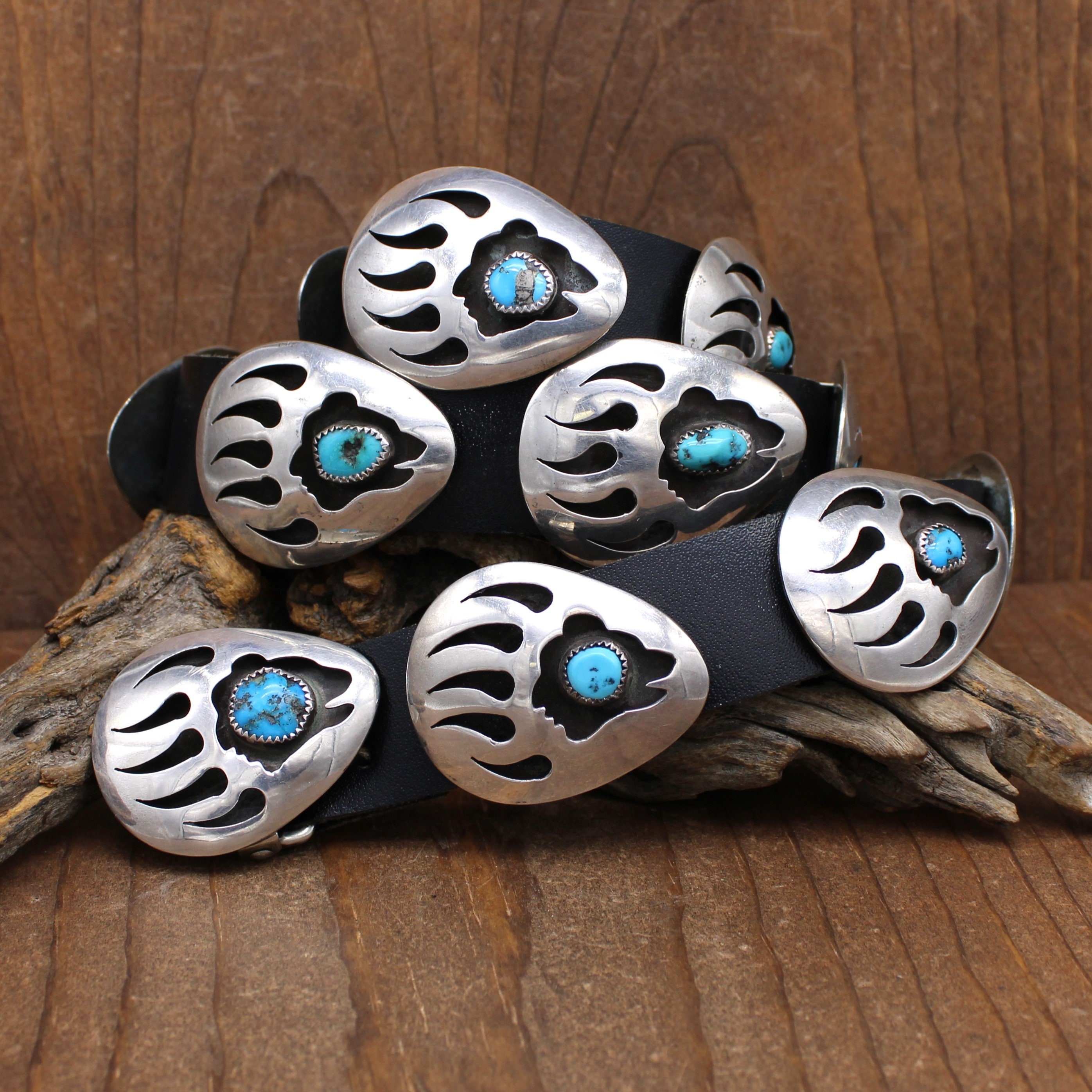Vintage Sterling Silver and Turquoise Shadow Box Bear Paw 