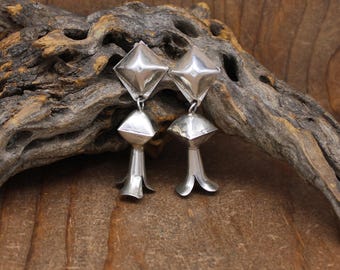 Sterling Silver Geometric Shaped Squash Blossom Post Dangle Earrings *