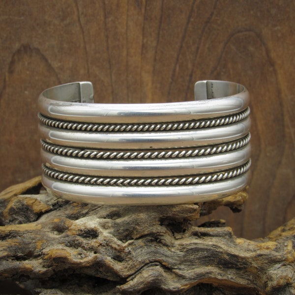 Vintage Wide Navajo Sterling Silver Cuff Bracelet by Tahe