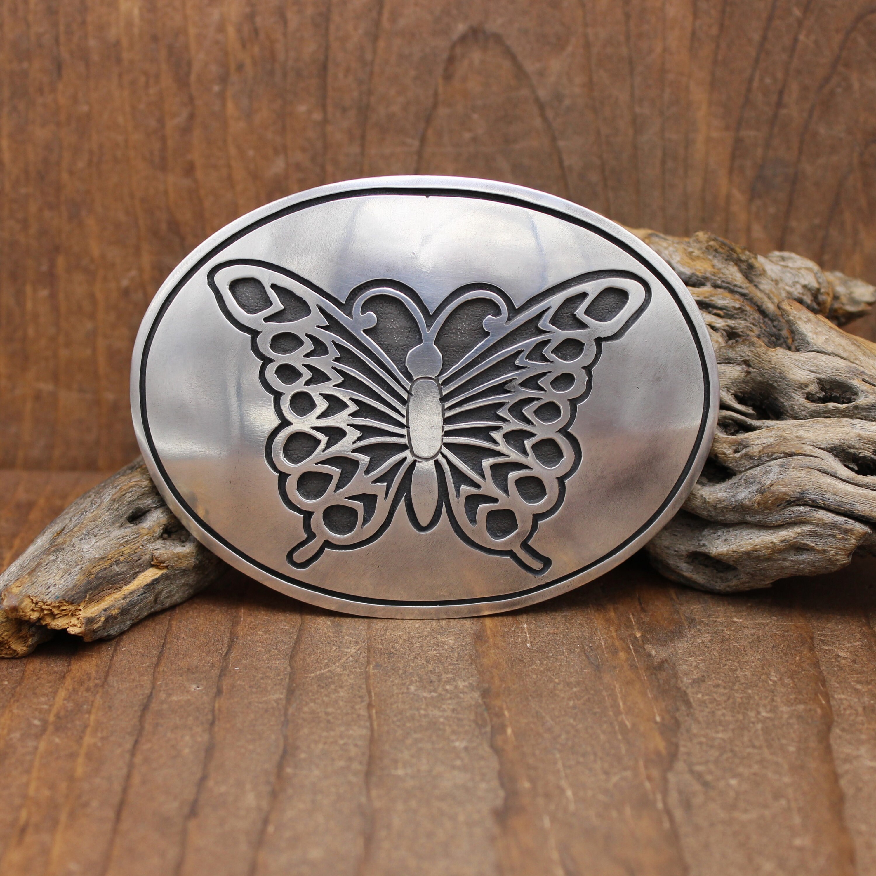 Large Oval Sterling Silver Handmade Butterfly Belt Buckle - Etsy display picture 1