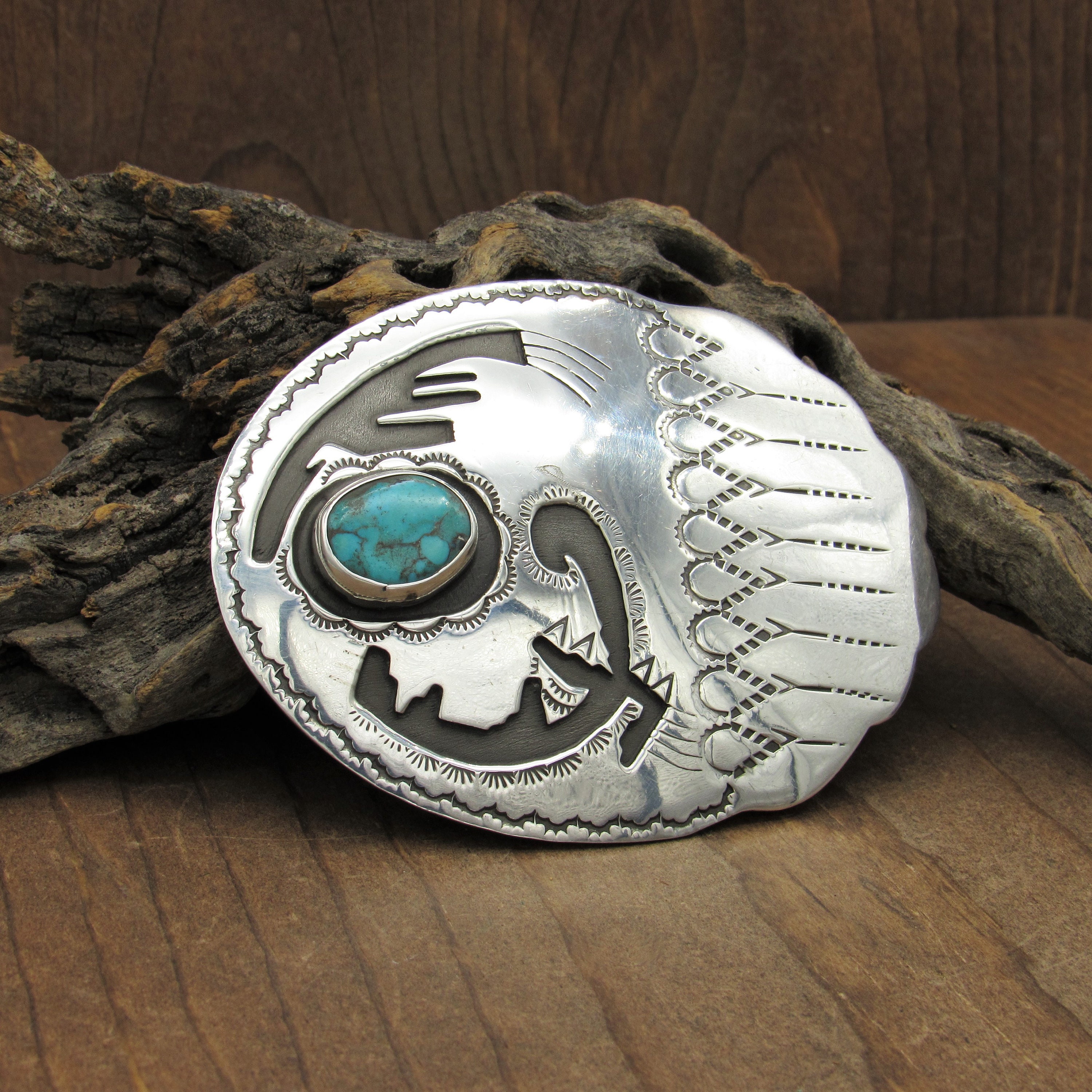 Authentic Southwest Silver 2pc Buckle w/Turquoise Unsigned Navajo Handmade Belt Buckle Turquoise Sterling  main image 3
