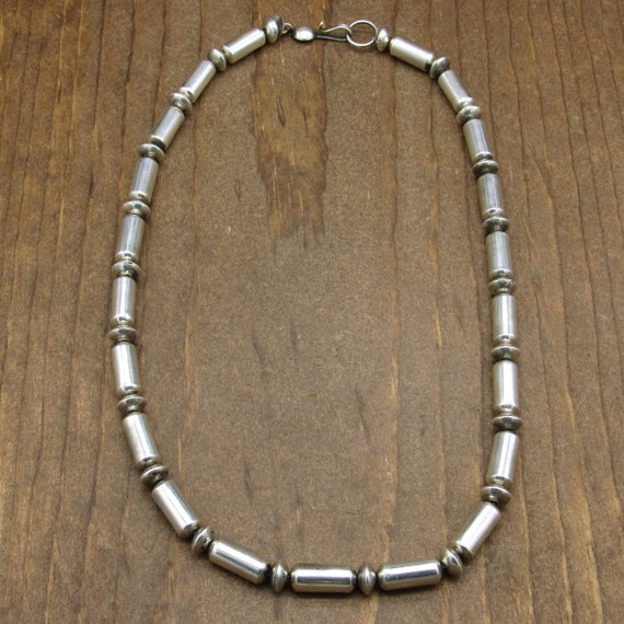 Vintage Sterling Silver Cylinder Beaded Necklace - image 1