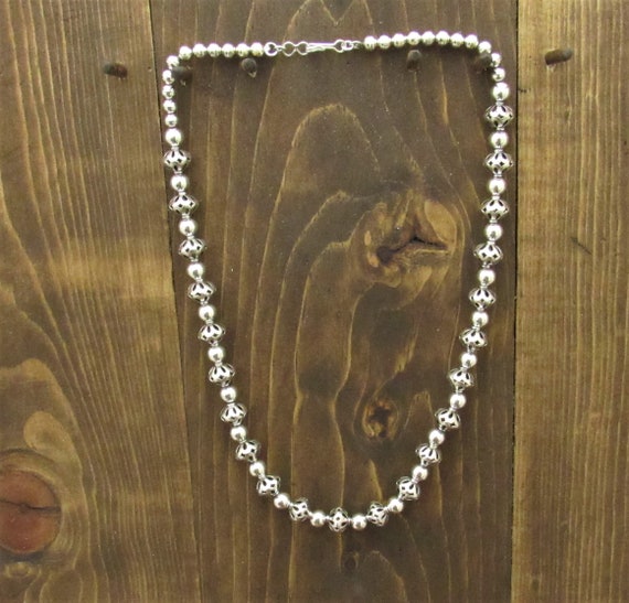 Vintage Sterling Silver Handmade Bead Necklace
