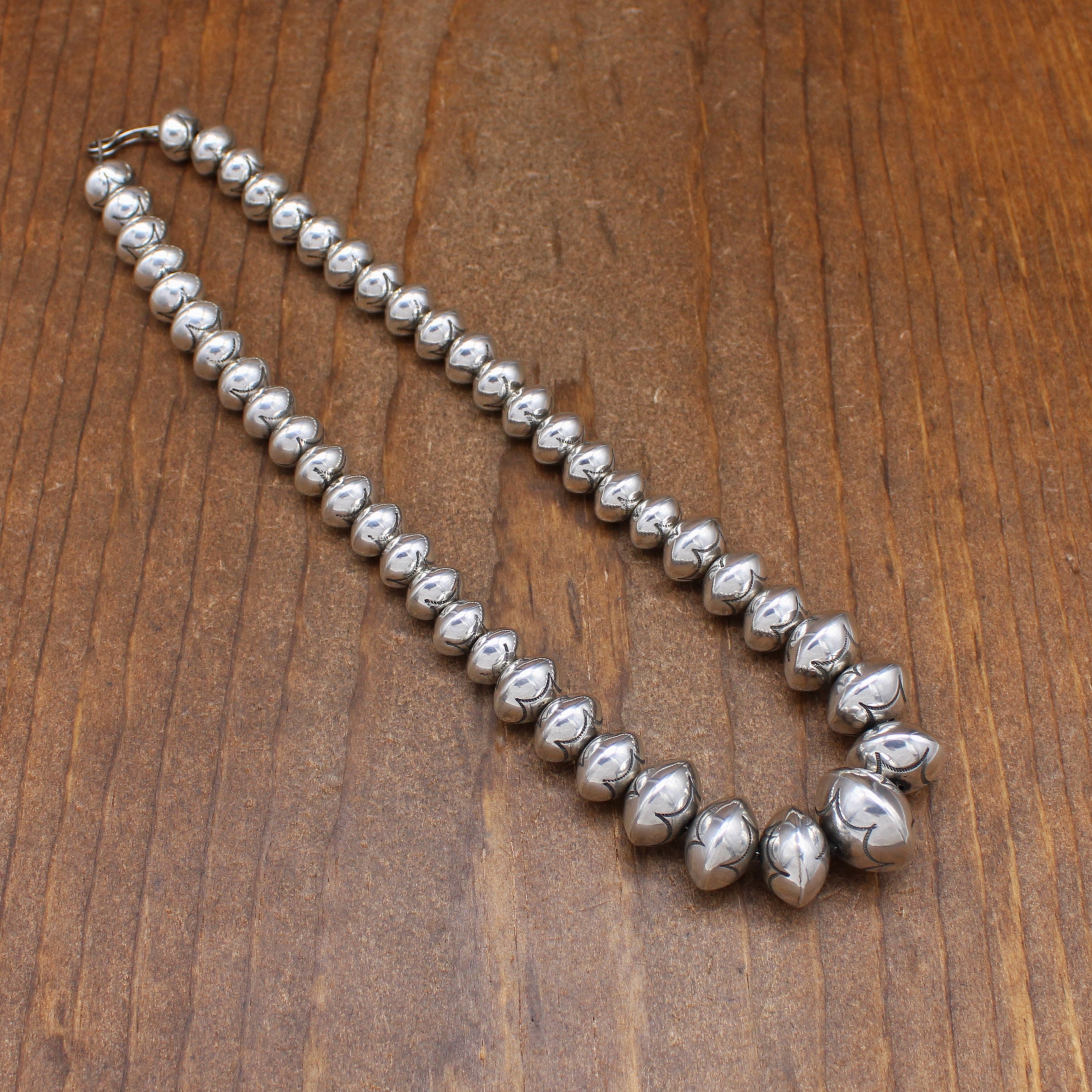 Handmade Navajo Sterling Silver Bead Necklace 17 1/4