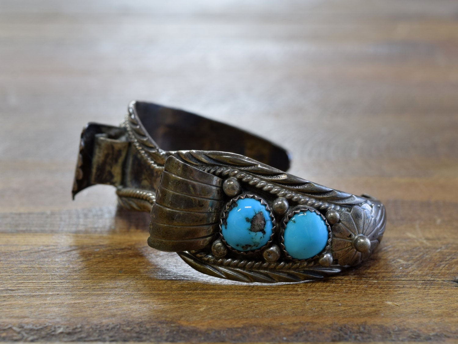 Vintage Navajo Sterling Silver and Turquoise Watch Cuff * - Etsy