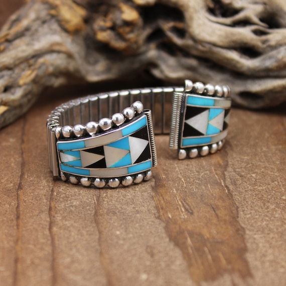 Sterling Silver Mother-of-Pearl Turquoise and Jet… - image 2