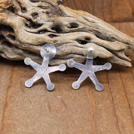 Vintage Sand Cast Sterling Silver Star Earrings w… - image 4