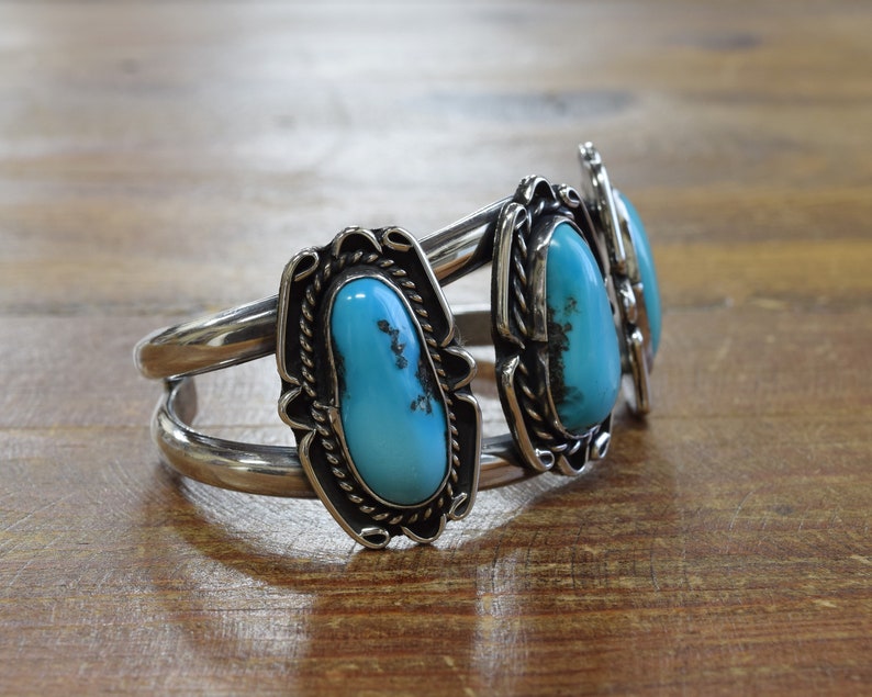 Sterling Silver Turquoise 3 Ovals Cuff Bracelet