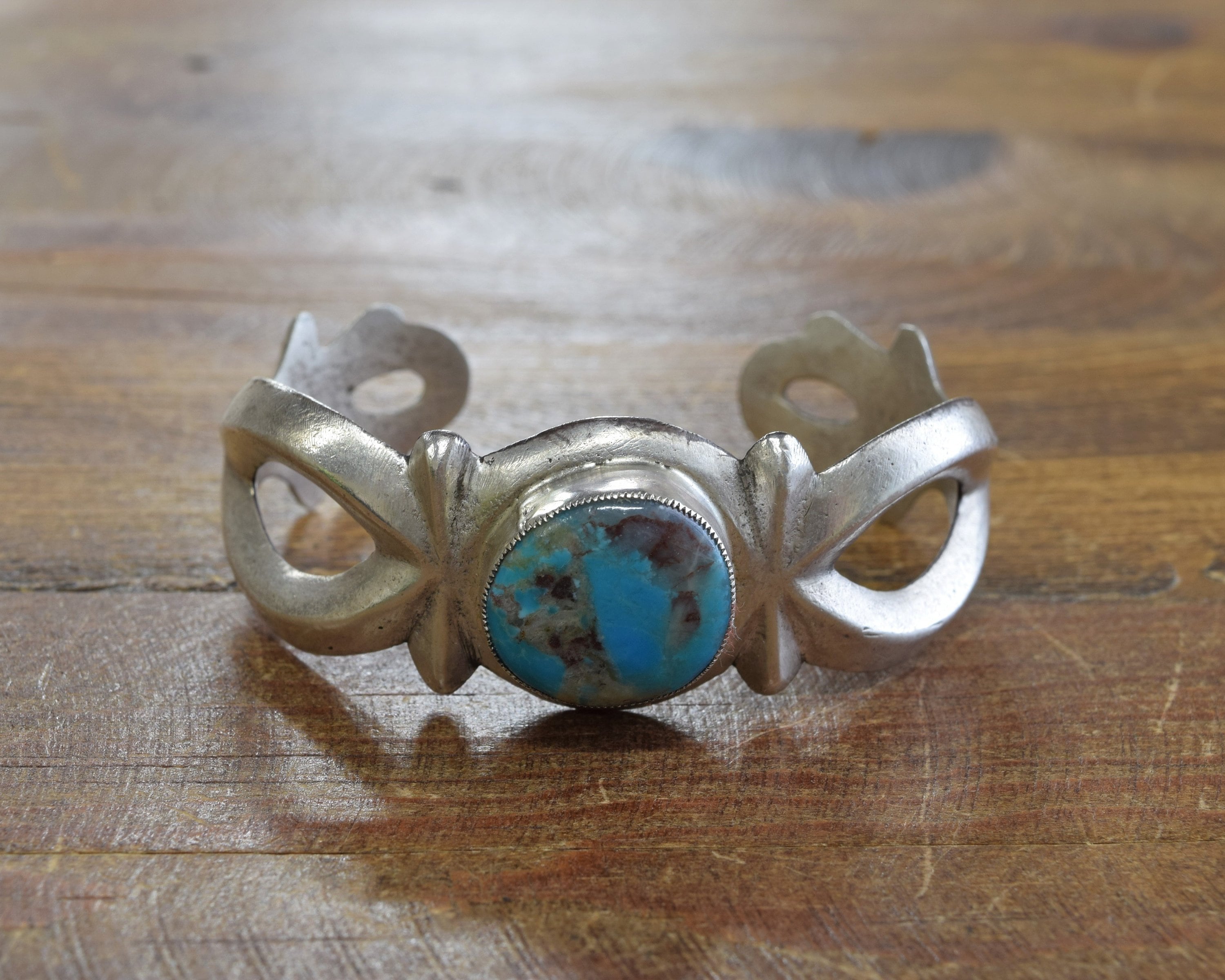 Vintage Navajo Sterling Silver and Turquoise Sandcast Cuff