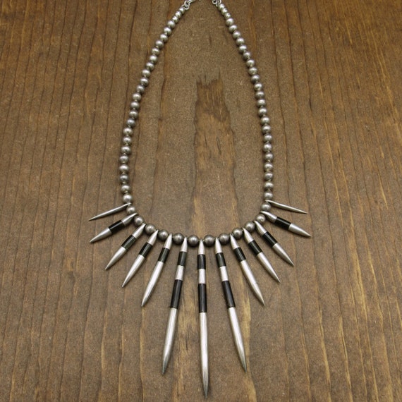 Vintage Sterling Silver And Brown Spiked Necklace - image 1