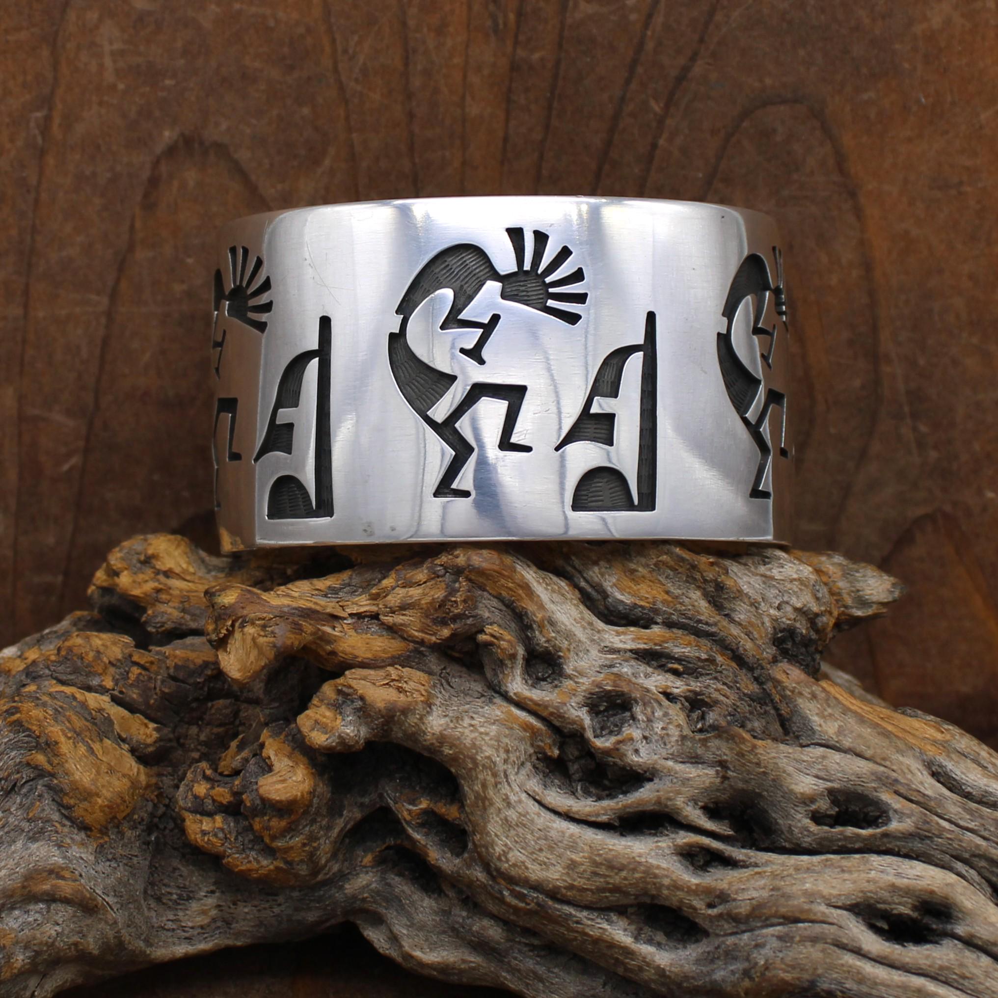 Vintage Sterling Silver Hopi Kokopelli Cuff Bracelet by
