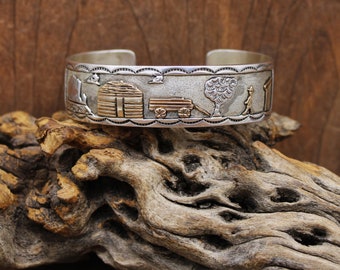 『トム&シルビアキー』オーバーレイ バングル 12KGF NAVAJO Navajo 12K Storyteller Cuff Bracelet Tom Sylvia Kee 12KT Gold