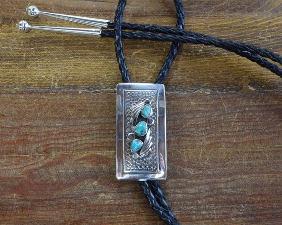 Vintage Sterling Silver and Turquoise Bolo Tie - image 1