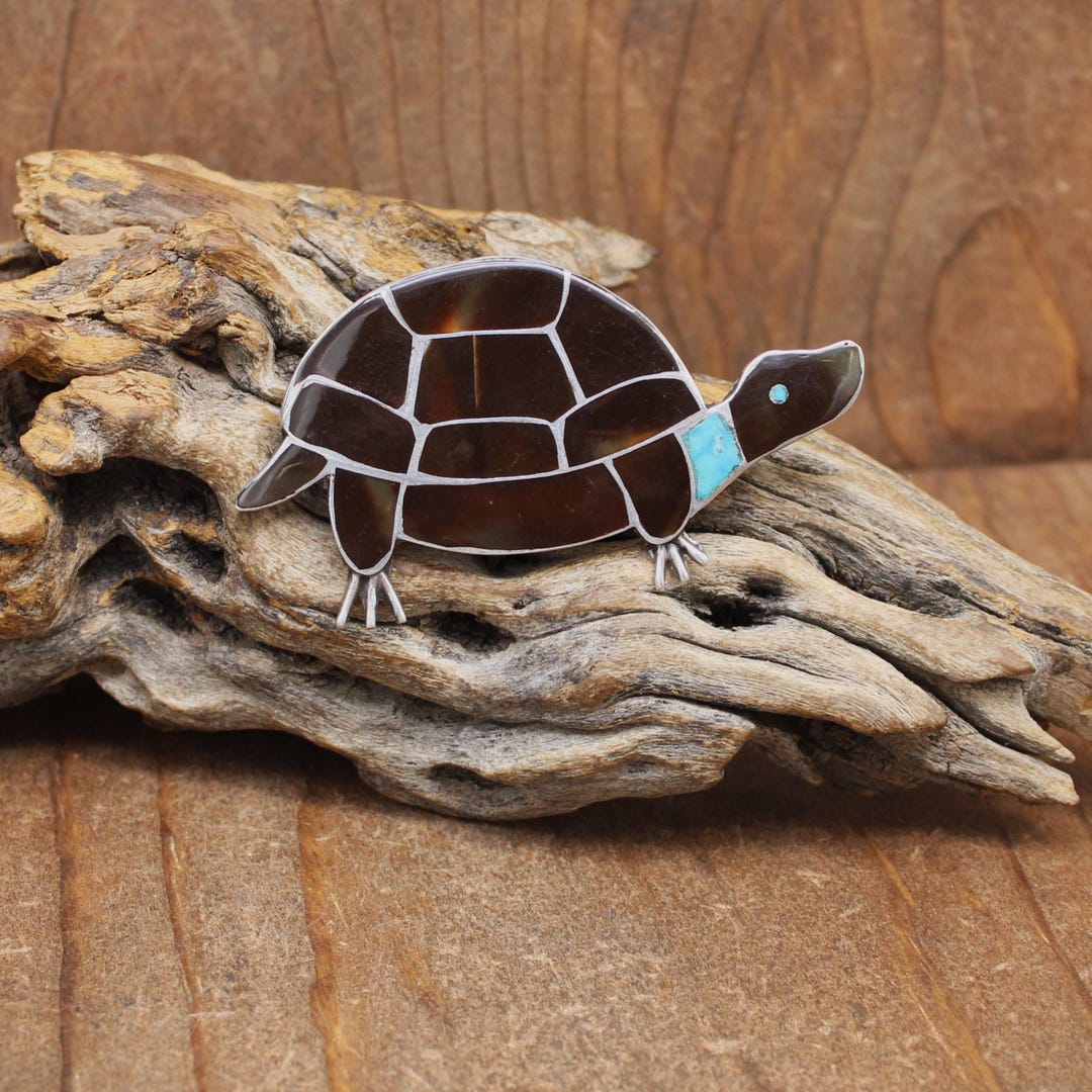 Large Sterling Silver Pen Shell and Turquoise Inlay Turtle Pin* - Etsy