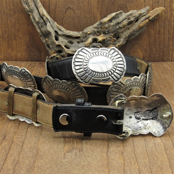 Vintage Sterling Silver Southwest Concho Belt on Leather* - Etsy display picture 1