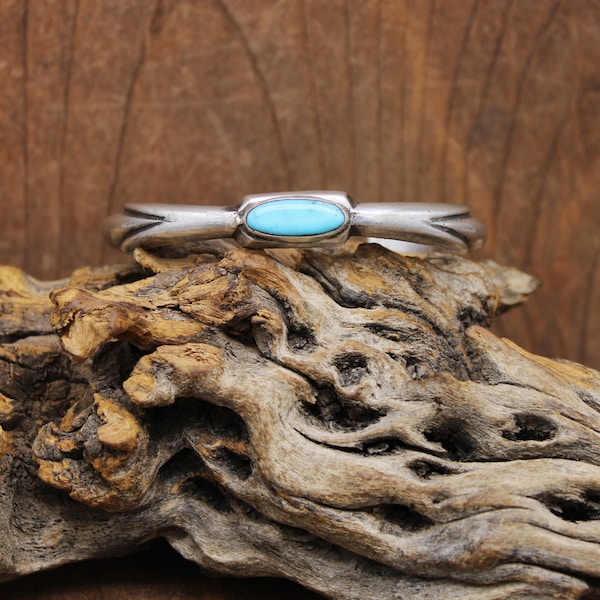 Sterling Silver Sand Cast Bracelet with Oval Turquoise