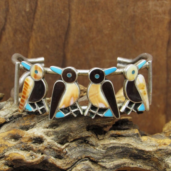 Vintage Sterling Silver Multi-Stone Inlay Four Bi… - image 1