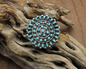 Vintage Zuni Sterling Silver and Turquoise Snake Eye Pin/Pendant *