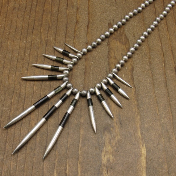 Vintage Sterling Silver And Brown Spiked Necklace - image 4