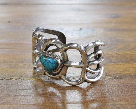 Vintage Sterling Silver and Turquoise Sandcast Cu… - image 4