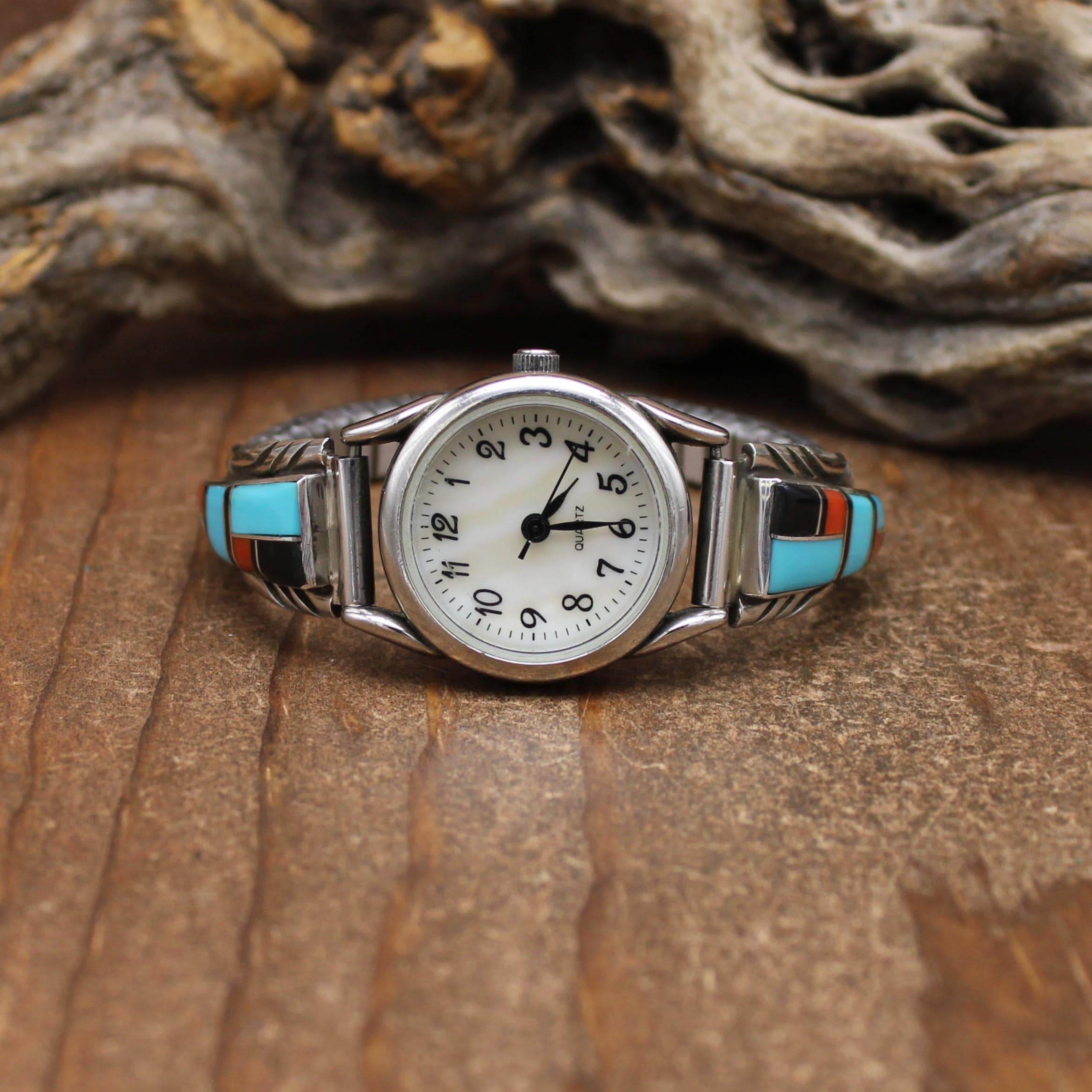 Sterling Silver Multi-stone Inlay Watchband Signed R. Francisco