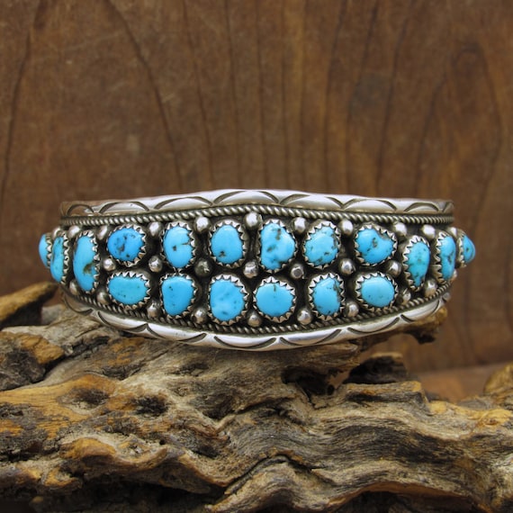 Vintage Navajo Sterling Silver Turquoise Cluster … - image 1